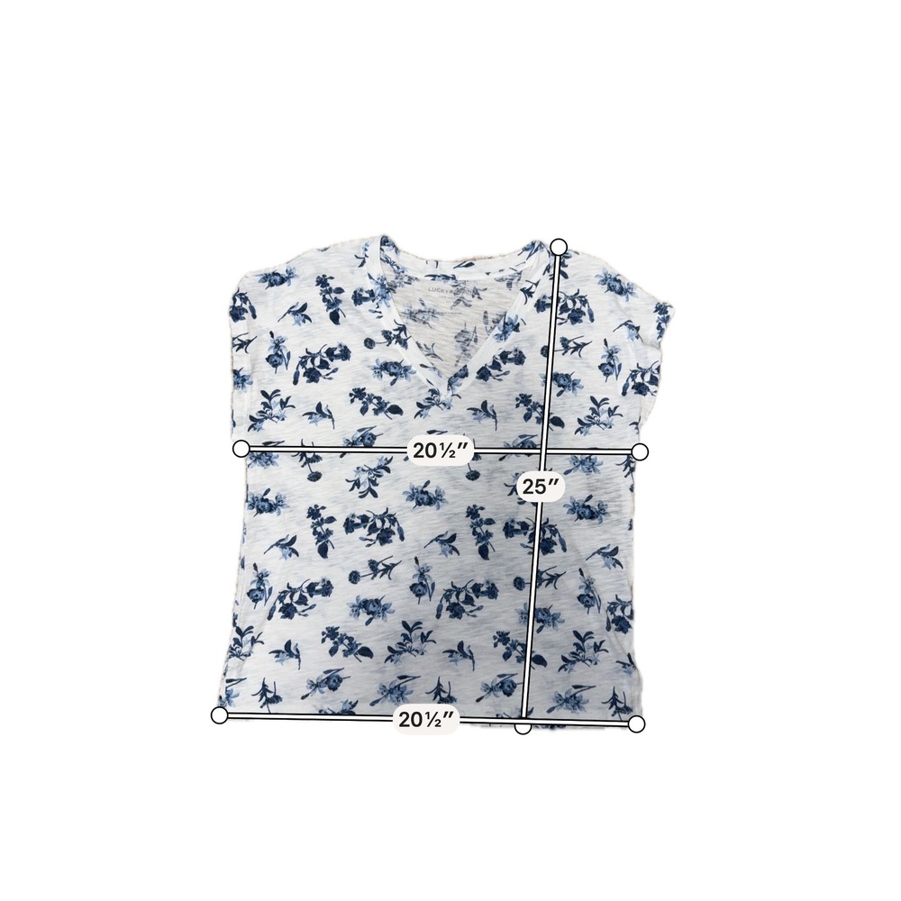 NWT Lucky Brand Floral V-Neck Slub Knit Tee Blue White Cotton Modal Small - Picture 4 of 8